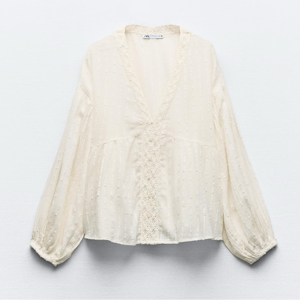 Zara Balloon Sleeve V-neck Blouse